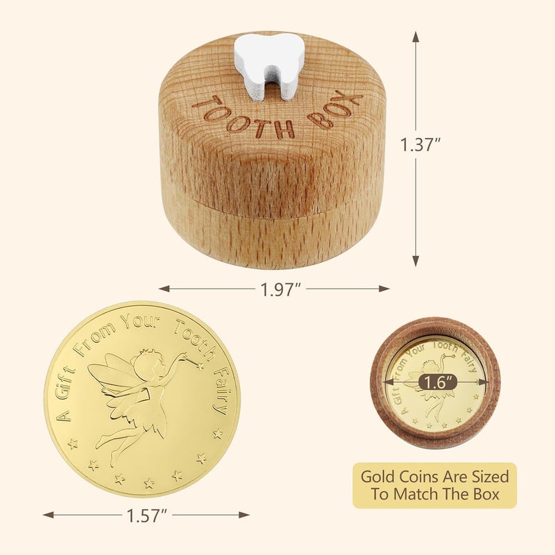 freespace Tooth Fairy Box 3D Carved Wooden Box Souvenir Dropped Tooth Keepsake Storage Box Gift for Boy or Girl (with Tooth fairy coin) - Image 3